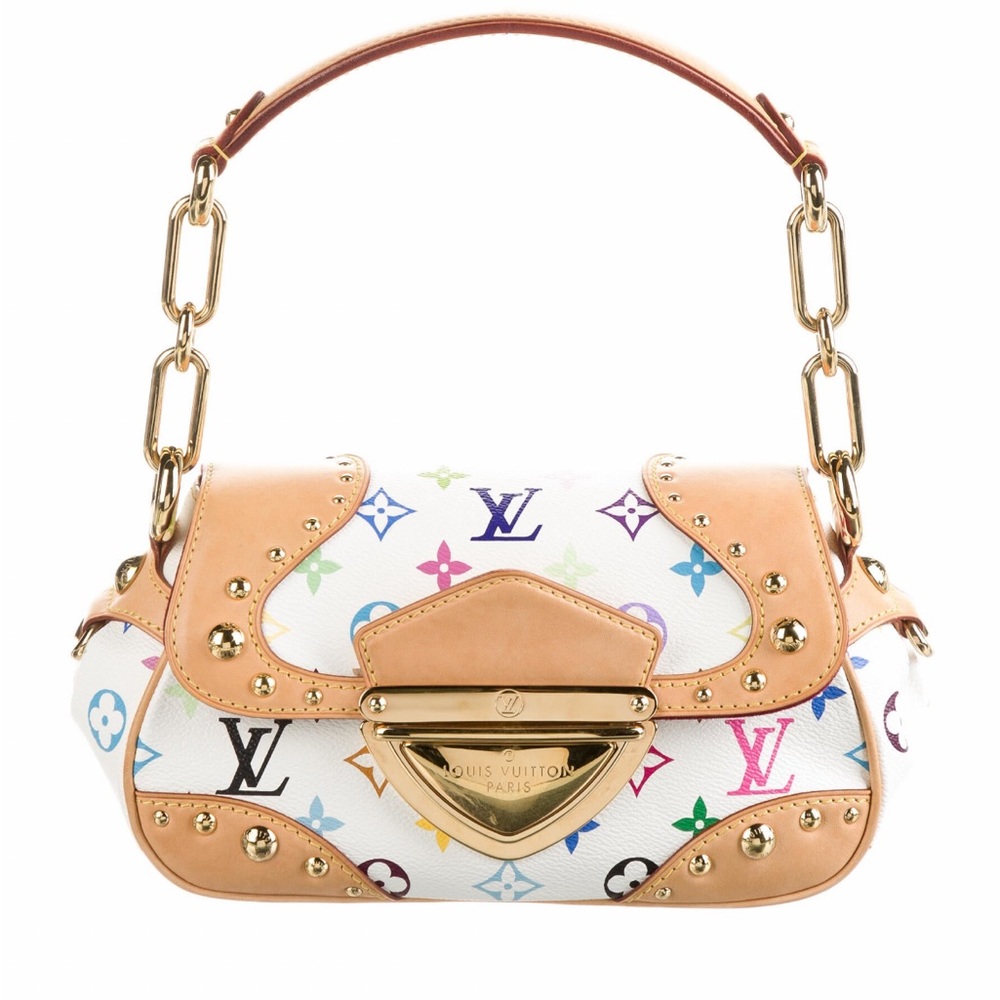 Louis Vuitton Marilyn Shoulder Bag Brown White Canvas Leather Murakami Suede.